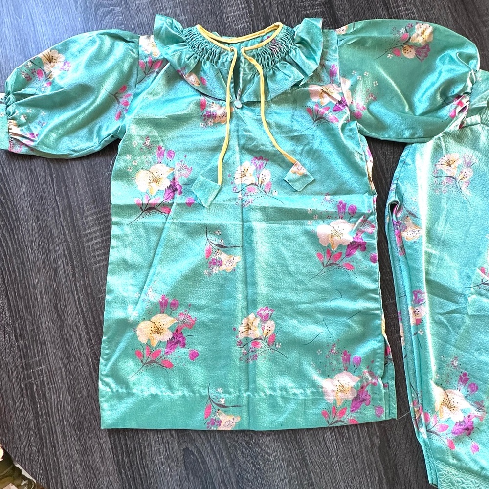 Floral Satin Kids Pajama Set, Matching Top and Bottom